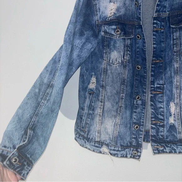 TrillNation Blue Distressed / Thrashed Denim Jean Jacket Size L - Picture 3 of 10